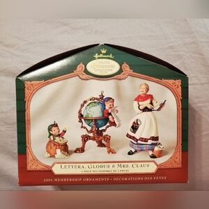 Hallmark Membership  "Letera, Globus & Mrs. Claus" (Set of 3) Ornaments 2002